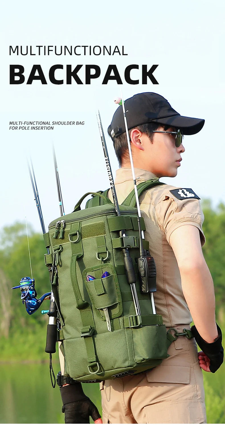 Tactical Fishing Backpack with Rod Holders