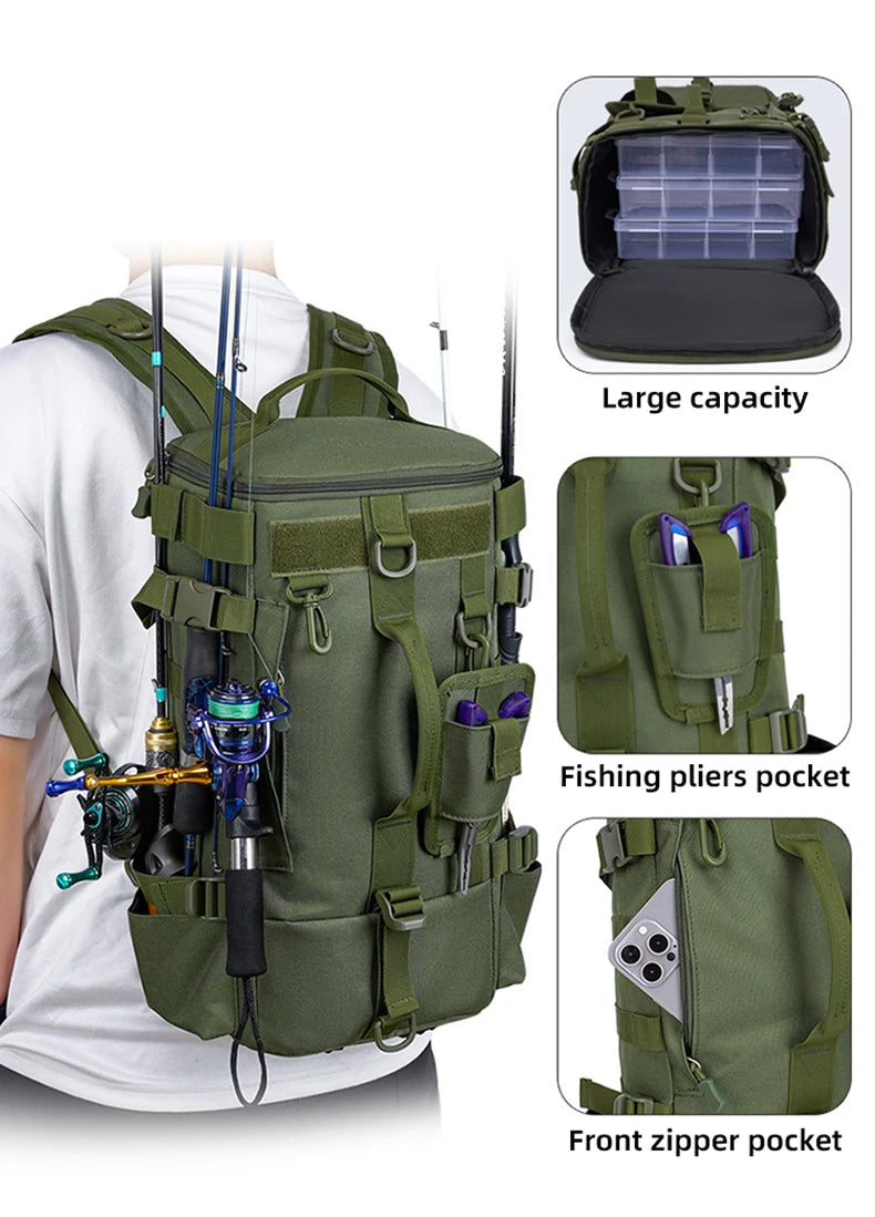 Tactical Fishing Backpack with Rod Holders